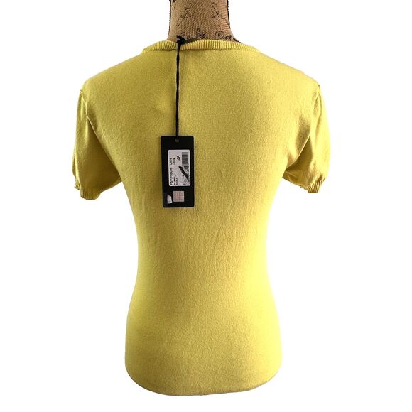 Atos Lombardini Womens Yellow Knit Short Sleeves Crew Neck Soft Sweater Sz 10/46 - Picture 6 of 14